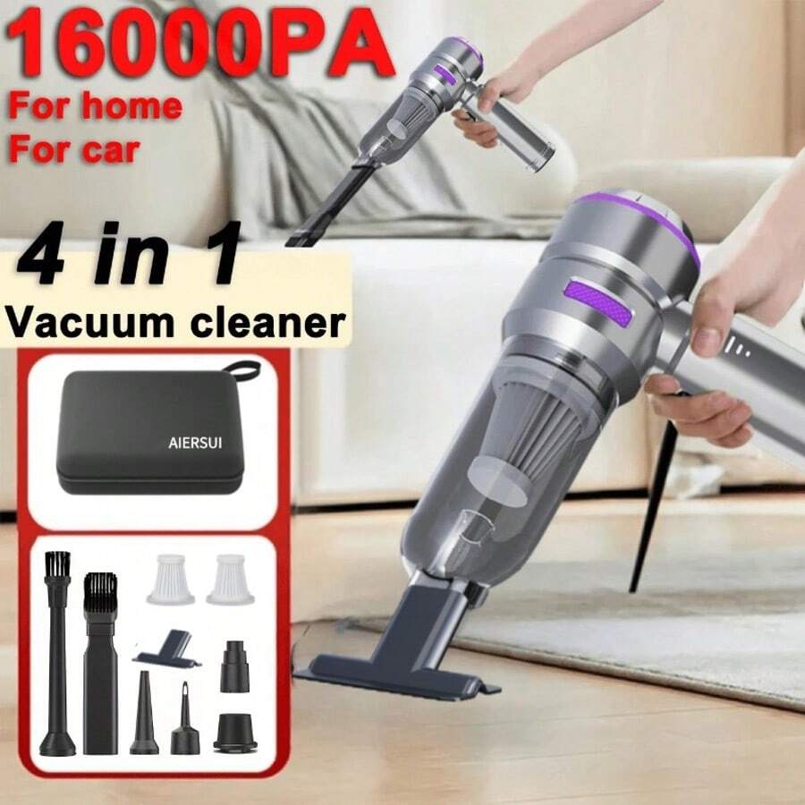 16000Pa Handheld Vacuum Cleaner, Vacuum Cleaner And Air Purifier, High Power Wet & Dry Handheld Car Vacuum Cleaner With Multiple Nozzles/Small Floor Mop, Suitable For Car, Home, Office And Pets
