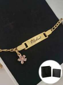 1pc Mặt dây chuyền/Vòng tay tùy chỉnh tên hoa Zirconia cho bé gái, quà tặng cá nhân hóa dễ thương, quà tặng độc đáo lý tưởng cho cô ấy dịp Valentine, Ngày của Mẹ, Sinh nhật, phong cách thẩm mỹ - Vàng - Xem 13