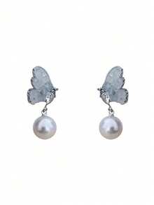 1 par de pendientes plateados de diseño minimalista con forma de rama, elegantes y chic - Plateado - Ver 3