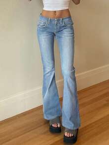 European And American Crossover Street Fashion Y2K Hot Girl Tight Low-Waist Denim Flare Pants - Light Wash - View 1