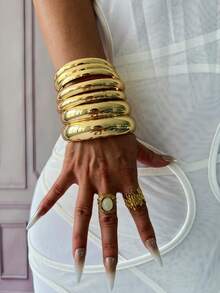 7件/3件/2件/1件串珠手链套装，金色手镯，宽手镯，厚手镯，手链套装，宽手链，女士手链，送她的礼物