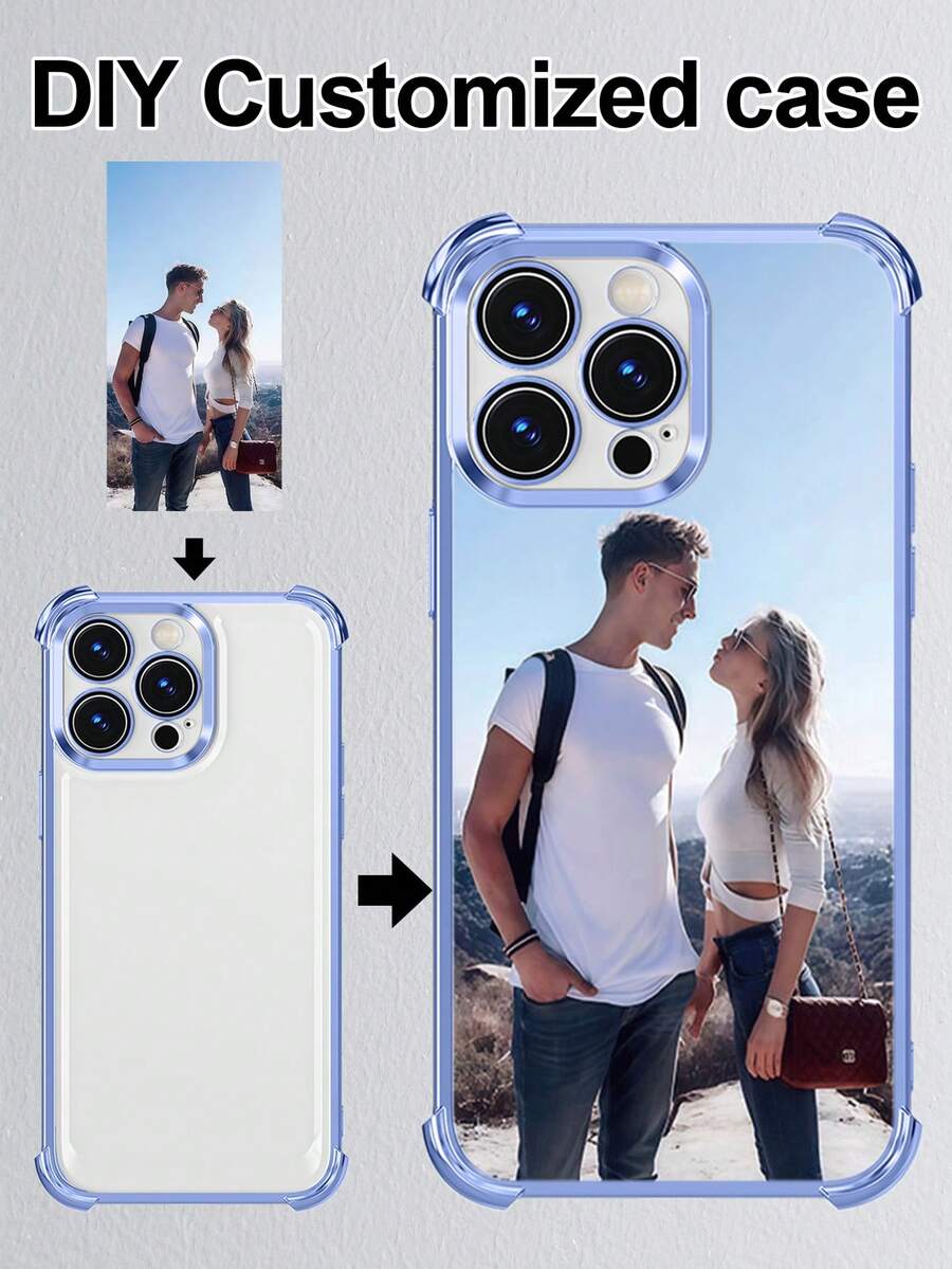 1pc Customized Couple Photo Personalized Phone Case, Blue Frame Four-Corner Airbag Anti-Drop Design, High-Definition UV Printing, Meets Customer's Personalized Needs, Compatible With Apple 17 ProMax/16 ProMax/16 Pro/16 Plus/16/16E/15 ProMax/15 Pro/15/14 ProMax/14 Pro/14/11/11 ProMax/12/12 Pro/12 ProMax/13 ProMax/13 Pro/13, Redmi