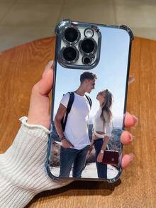1pc Customized Couple Photo Personalized Phone Case, Blue Frame Four-Corner Airbag Anti-Drop Design, High-Definition UV Printing, Meets Customer's Personalized Needs, Compatible With Apple 17 ProMax/16 ProMax/16 Pro/16 Plus/16/16E/15 ProMax/15 Pro/15/14 ProMax/14 Pro/14/11/11 ProMax/12/12 Pro/12 ProMax/13 ProMax/13 Pro/13, Redmi