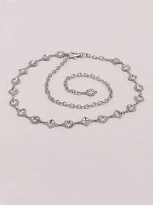 Silver Versatile Square & Round Rhinestone Decor Thin Waist Chain, Minimalist Chic Fashion Accessory To Pair With Dresses And Shirts Fall, Autumn, Halloween - Multicolor - View 4
