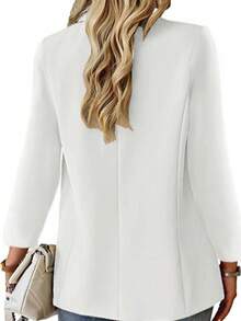 Plus Size Solid Color Blazer Jacket, Tailored Fit, Elegant Design For Women White Spring - White - View 2