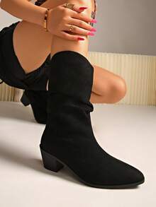 Women's Minimalist Western Style Suede Pointed Toe Slip-On Over-The-Knee Thigh High Sexy High Heel Boots