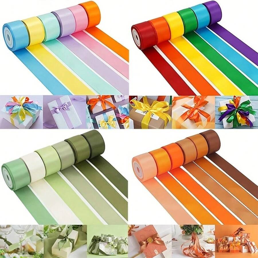 6 Rolls Of Double-Sided Ribbon, 1 Inch Wide, Total Size 30, Double-Sided Ribbon, Gift Packaging In Various Colors, Bouquets, Bows, Handicrafts, Christmas, Easter, Parties (6 Sets To Choose From) Home Decor Christmas Decorations Room Decor Winter Christmas Decorations Home Christmas Gifts Christmas Decor - Multicolor - View 1