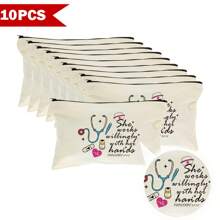 1 Peça / 5 Peças / 10 Peças Bolsa de Lona com Tema de Enfermeira, Bolsa com Zíper, Bolsa de Kit de Sobrevivência, Bolsa Medicinal, Impressão de Padrão de Letra/Flor/Onça/Coração/Arco-íris, Bolsa Divertida para Maquiagem, Bolsa de Toucador Portátil para Viagem, Organizador de Maquiagem, Bolsa Cosmética, Bolsa de Higiene, Coleção de Banheiro, Coleção de Quarto, Grande Capacidade