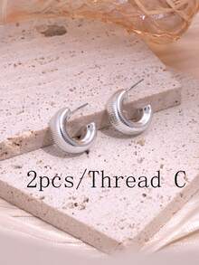 2/6/18件套时尚新款银色海星、贝壳、光滑水滴、凹点水滴、多种形状C形耳环套装，适合女性日常佩戴，是馈赠亲朋好友的理想礼物 - 銀色 - 查看 7