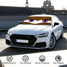 1pc Cute Big Eye Car Sun Visor, Fashionable And Interesting Sunshade, Easy To Install, Suitable For Various Car Models, With Heat Insulation And Privacy Protection Function, Keeps Your Car Cool, Foldable For Easy Storage