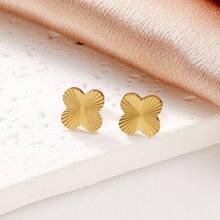 3 件钛钢四叶草项链、手链和耳环套装，女士时尚奢华珠宝 - 金色 - 查看 3