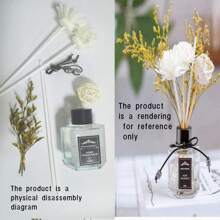 1 pezzo Set di aromaterapia senza fiamma da 50ml, decorazione di oli essenziali per aromaterapia, per rinfrescare l'aria e rimuovere gli odori, disponibile in profumi di limone, lavanda, rosa, gelsomino, Shangri La, giacinti, vero amore, incontro, osmanto, vaniglia, fragola, pesca e oceano. Il prodotto utilizza veri fiori essiccati di piante.