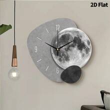 2D Flat, 1pc Modern Creative Moon Art Decorative Wall Clock, Super Silent Quartz Movement, No Ticking Sound, Decorative Clock For Living Room, Bedroom, Office, Kitchen And Cafe, Perfect For Christmas, New Year, Valentine's Day Gifts - Multicolor - View 10