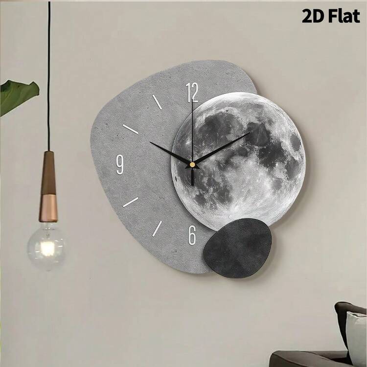 2D 平面，1 件现代创意月亮艺术装饰挂钟，超静音石英机芯，无滴答声，适合客厅、卧室、办公室、厨房和咖啡厅的装饰时钟，非常适合圣诞节、新年、情人节礼物 - 彩色 - 查看 10