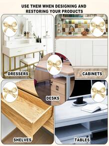 6/2pcs Brass Bow-Shaped Gold-Plated Drawer Cabinet Handles, Decorative Vintage Gold-Plated Home Drawer Pulls, Vintage Vanity Knobs, Decorative Bow-Shaped Knobs, Vanity Cabinet And Kitchen Cabinet Handles, Cabinet Drawer Pulls, Wardrobe Hardware Accessories, Cabinets, Vanities, Tables, Bedside Cabinets, Wardrobes, And Drawer Handles - Multicolor - View 7