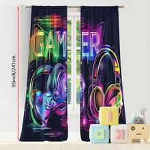 ستارتان بموضوع ألعاب الفيديو، تتميز بطبعات بارزة لسماعات الرأس وأجهزة التحكم - بأسلوب فني حديث، توفر الخصوصية، مناسبة لغرفة النوم والمعيشة والمكتب أو السكن الجامعي - من قماش البوليستر، قابلة للغسل في الغسالة، ديكور غرفة الألعاب - متعدد الألوان - مشاهدة 10