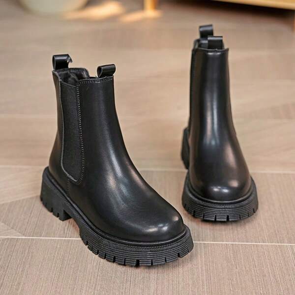 Bottes courtes mode femme, bottes style britannique rétro classique noires, bottes courtes en cuir PU, bottes de désert occidental, bottes cheville, bottes de randonnée et de voyage à enfiler (livraison aléatoire sans étiquette sur le côté de la chaussure)