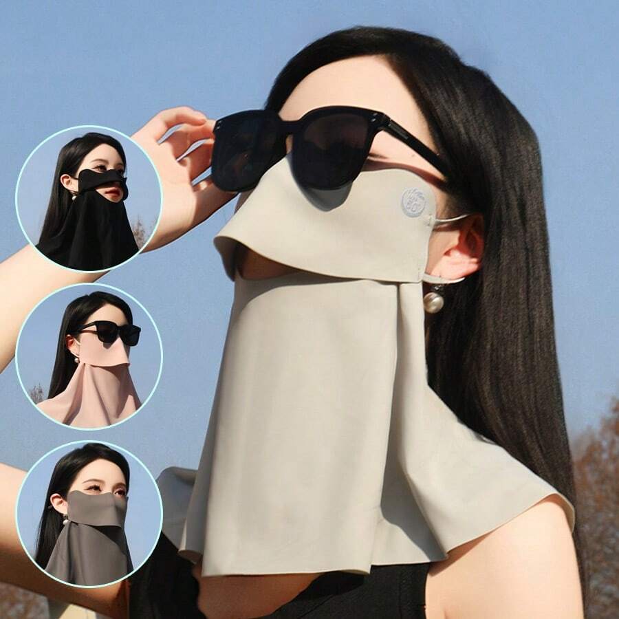 1 件无缝多透气防晒面罩防紫外线薄面纱遮阳面罩颈部保护一体式面罩