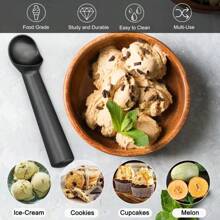 7 Inch Ice Cream Scoop - One-Piece Nonstick Aluminum Ice Cream Scooper - Professional Metal Ice Cream Spoon - Durable, Easy To Use & Clean - Lightweight Cookie Spoon - Scoop Ice Cream (Sliver) - 黑色 - 查看 6