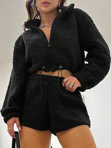 Autumn And Winter Women's Casual Suit With Thickened Bubble Velvet And Fluffy Fur