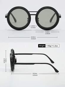 1 pieza Gafas de moda de unicolor estilo retro con estilo, lentes giratorias - brillo ajustable, marco de aleación, lentes TAC de color negro y gris - Multicolor - Ver 12