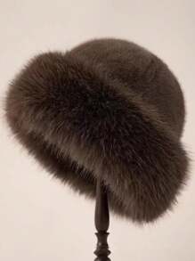 1pc Solid Color Fluffy Bucket Hat, Thick Warm Bucket Hat For Winter Casual Cold Protection, Women, Polyester Soft Fleece Fall