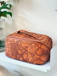 1 pieza Bolsa de cosméticos de PU con relieve de rosa, bolsa de cosméticos de lujo con relieve de caramelo, bolsa de cosméticos casual portátil, bolsa de cosméticos con cremallera de moda, bolsa de almacenamiento de cosméticos para viajes y vacaciones