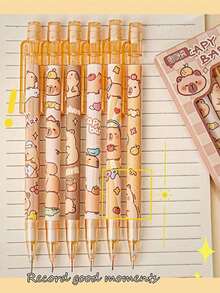 6pcs/Box Capybara Automatic Pencil, High-Quality Creative Student Stationery, Cute Erasable Automatic Pencil, 0.5mm 2B Lead, No Need To Sharpen, Refillable, Smooth Writing, Built-In Eraser, Suitable For Exams, Sketching And Drawing, Professional Art Pencil - Multicolor - View 7