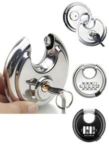 不锈钢圆形挂锁，防盗 Diskus 锁，带 2 把钥匙，重型防风雨安全锁，适用于仓库、拖车、大门 - 金属结构，无需电力或电池