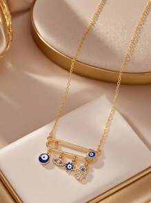 Herseygold 1 件镀金吊坠项链，中东阿拉伯女性项链，土耳其蓝眼法蒂玛手饰，适合节日和庆典 - 金色 - 查看 5