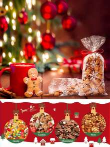 50pcs Christmas Glass Paper Bags With Ribbons, Snowflake Pattern, Holiday Snowflake Candy Cookie Gift Glass Paper Bags, Suitable For Winter Snowflake Themed Party Supplies, Party Favors Gift Packaging - Clear - View 5