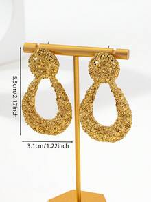 1 对时尚金属纹理水滴吊坠耳环，优雅的女士日常佩戴珠宝 - 金黃色 - 查看 5