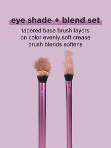 Bộ cọ trang điểm mắt Real Techniques Eye Shade & Blend, dùng cho phấn mắt và kẻ mắt, dụng cụ trang điểm tạo hình và định hình lông mày, tạo vẻ ngoài trang điểm sắc nét, thuần chay và không thử nghiệm trên động vật, 2 chiếc. - Màu Hồng Tươi - Xem 2
