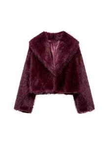 Camellia New Autumn/Winter Faux Fox Fur Collar Fashionable Short Jacket, Youthful Artificial Fur Coat - Burgundy - View 7