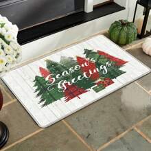 1pc Christmas Welcome Doormat - Made Of Polyester, Machine Washable, Non-Slip Backing, Holiday Printed, Rectangular Entrance Mat, Suitable For Home Decor, Kitchen, Living Room, Porch, Balcony, Home Decoration, Stain Resistant, Coffee Shop, Bar, Holiday, Party, Holiday Gift, Bedroom Mat, Bath Mat, Room Decor, Kitchen Decor