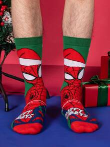 Marvel 2双装圣诞蜘蛛侠超级英雄新年礼物袜子，卡通圣诞老人帽新年动漫男士袜子，趣味角色英雄袜子，漫威袜子 - 彩色 - 查看 4