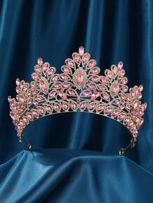 Tiara Crown For Women, Wedding Tiara For Bride, Crystal Princess Headpiece, Girls Prom Pageant Crown Diadem, Silver - 粉色 - 查看 1