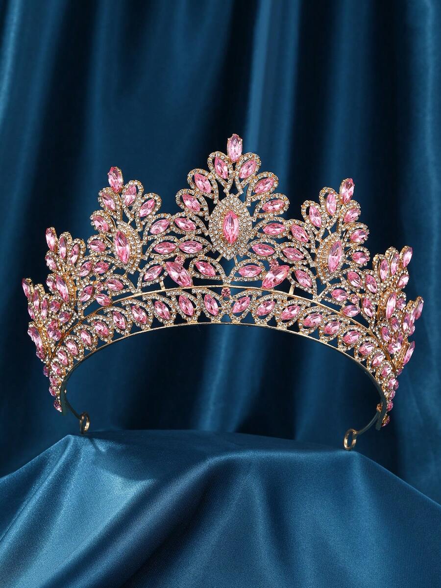 Tiara Crown For Women, Wedding Tiara For Bride, Crystal Princess Headpiece, Girls Prom Pageant Crown Diadem, Silver - 粉色 - 查看 1