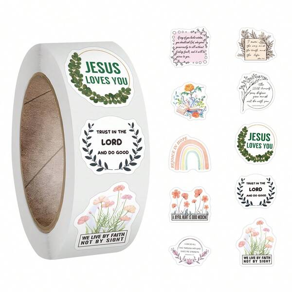 500 Stück Bibel Vers Aufkleber Rolle Vinyl Ästhetik Aufkleber für Scrapbooking, Tagebuch, Stoßstange, Skateboard, Wasserflasche, Cartoon, Schutzhelm, Auto Aufkleber