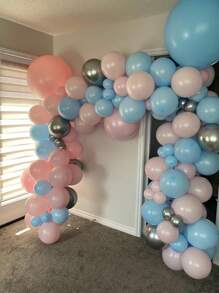 122pcs Gender Reveal Themed Balloon Garland Arch Set, Including Pink, Blue And Silver Latex Balloons, Perfect For Birthday Parties, Baby Showers, And Gender Reveal Themed Party Decorations.