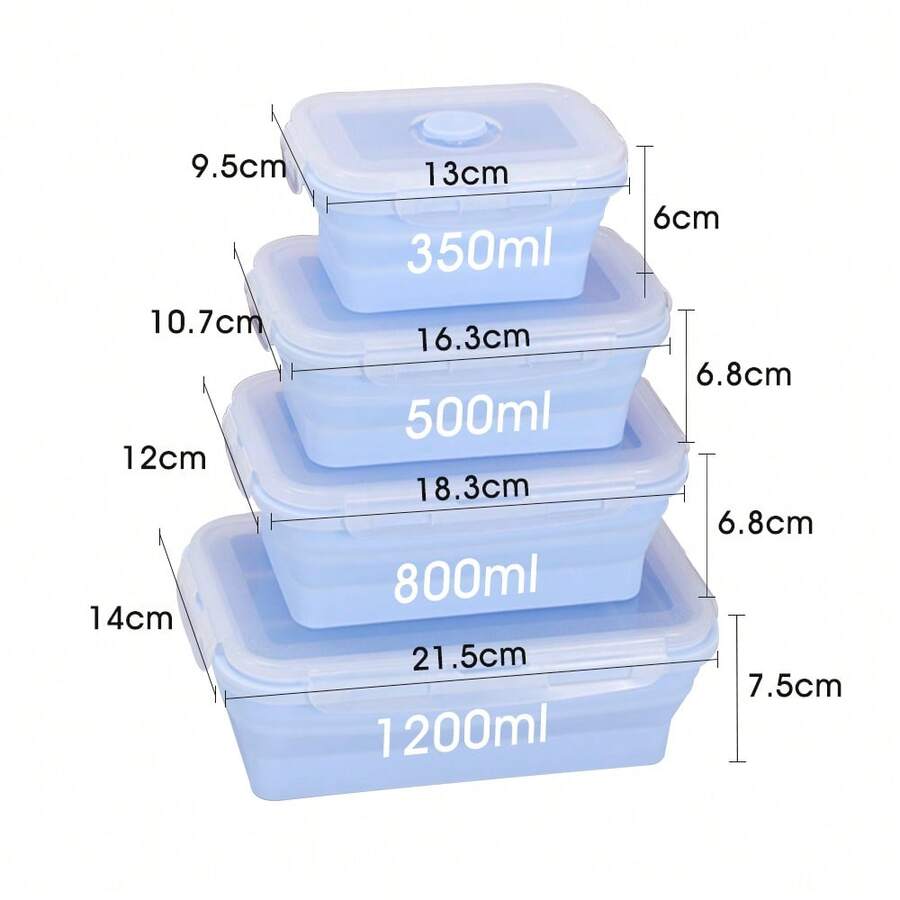 Collapsible Silicone Food Storage Container, Leftover Meal Box For Kitchen, Bento Lunch Boxeree, Microwave, Dishwasher And Fre Safe. Foldable Design Saves Your Space - Picture Color - View 1