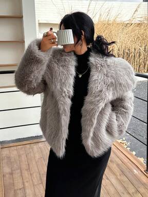Seelio Autumn/Winter New Thick Faux Fur Collar Faux Fur Lined Mid-Length Fashionable Fur Coat