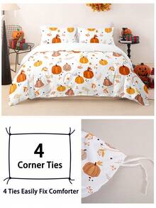 Bộ 3 vỏ chăn in kỹ thuật số hình quả bí ngô lá phong Halloween (1 vỏ chăn & 2 vỏ gối) Bộ chăn ga gối mềm mại và thân thiện với da cho gia đình, Bộ ga trải giường bốn mùa Quà tặng Halloween - Nhiều màu - Xem 6