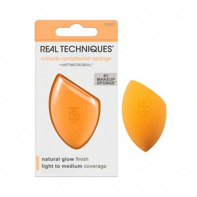  Real Techniques Miracle Complexion Sponge (Set Of 1),Makeup Sponges For Liquid & Cream Makeup, Makeup Blender Sponge For Buildable Coverage, Foundation Sponge For Natural, Dewy Base, Latex-Free Foam