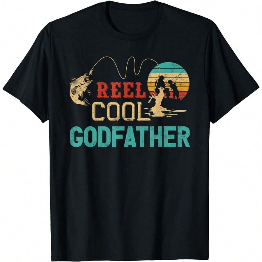 Reel Cool Godfather Vintage Funny Fishing Rod Unisex -Shirt INAWLY Floral Printed Short Sleeve T-Shirt Graphic Tees Women TopsSuitable For Summer Wear, Printed Pattern Short Sleeves, Ladies' Tops, And Printed Short Sleeves. - 黑色1 - 查看 1