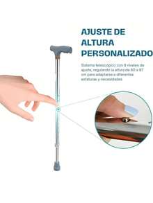 Bastón Ortopédico con Mango Alemán Ergonómico | Altura Ajustable | Aluminio Resistente y Base Antiderrapante - Plateado - Ver 2