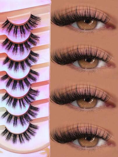 7 paires de faux cils en fourrure de vison moelleux, cils faux fins, faux cils 3D épais au look naturel, convenant pour le maquillage quotidien, les vacances, les fêtes, les vacances, Halloween, cadeaux de Noël