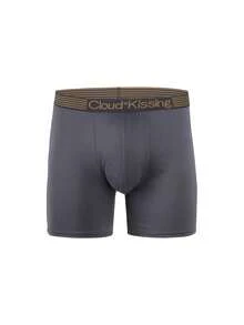 4pcs Men's Long Solid Color Underwear Briefs, Casual Polyester Soft Breathable Elastic Waist