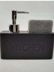 时尚厨房皂液器，台面装饰清洁剂，带洗碗海绵的瓶子 - 彩色 - 查看 3