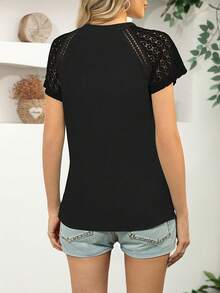 3pcs Women's Summer Blouse Set, Elegant Casual Work Top, Fashionable Lace Round Neck Short Sleeve T-Shirt